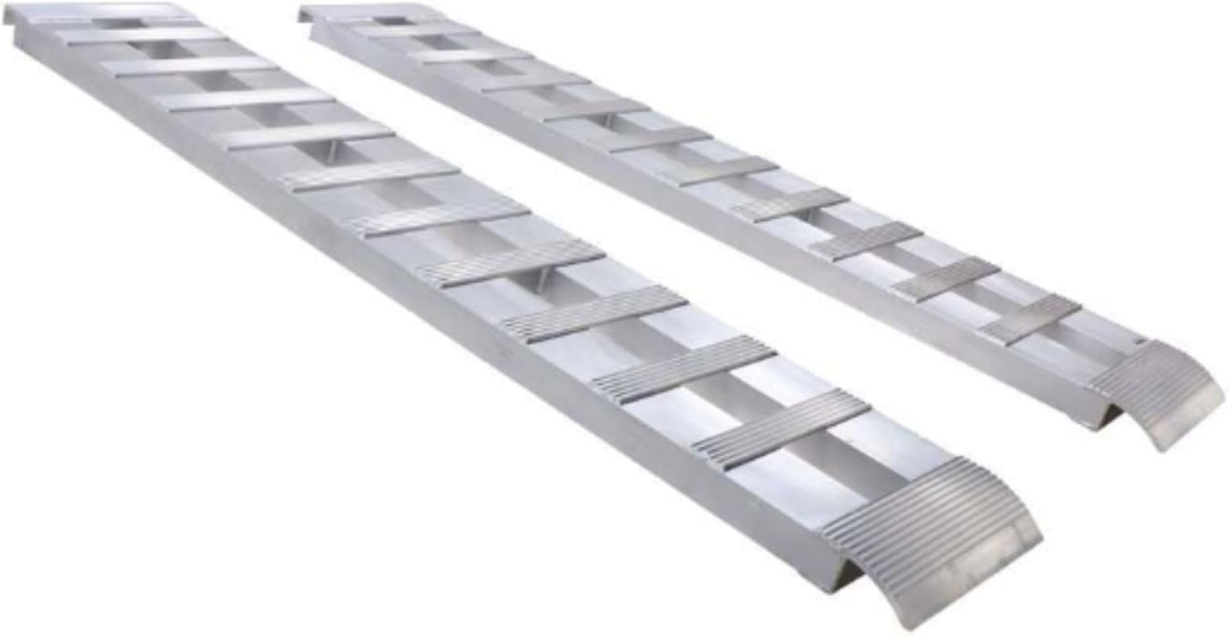 Heavy Duty Aluminum Loading Ramps - Set of 2, 8 Feet Long X 15 Inches Wide, 10000 Lbs Capacity, Hybrid Hook and Plate Ends, Serrated Cross Rungs for Maximum Traction