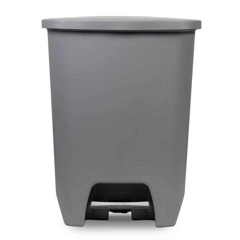 Grey Glad kitchen trash can with foot pedal, lid, odor protection, 20-gallon capacity, and garbage bag rings.
