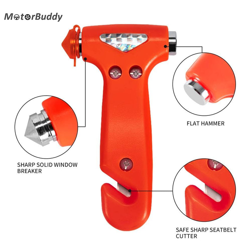 MOTORBUDDY 2-Pack Car Safety Hammer Seatbelt Cutter, Auto Emergency Escape Hammer with Window Glass Breaker and Seat Belt Cutter, Striking Red Escape Tool for Car Accidents