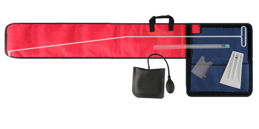 Holdly 55-inch long reach lockout tools kit with J-hook, air wedge pump, non-marring wedge, and carry bag for car lockout tasks.