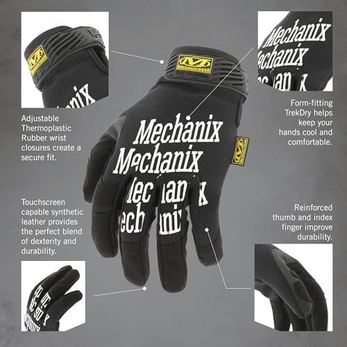 Mechanix Wear Original Work Gloves - Multi-Purpose Outdoor Work Gloves - Touchscreen Capable - Secure Fit - Durable & Machine Washable - Breathable & Comfortable - Large - Black