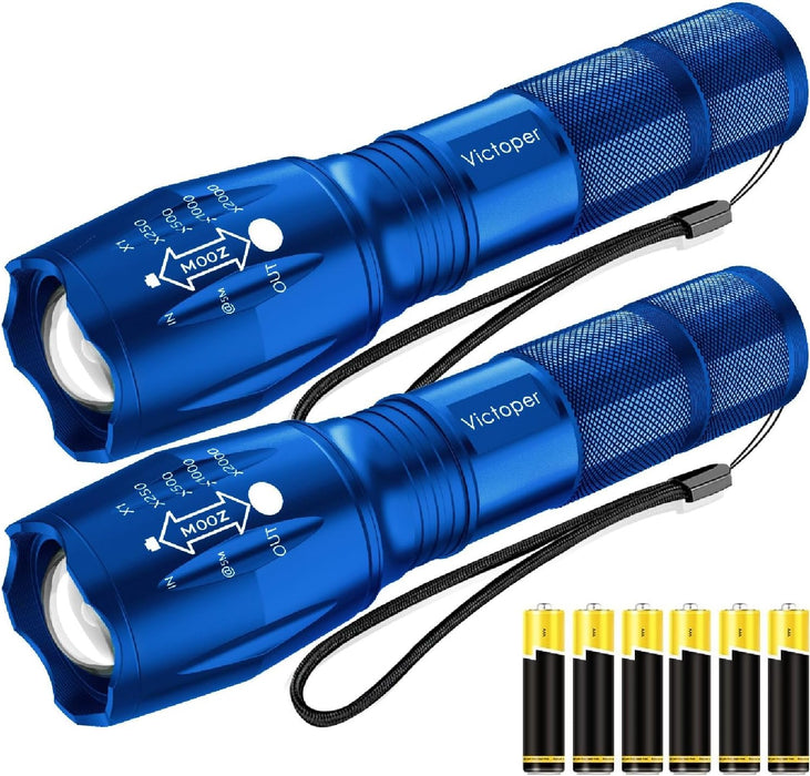 LED Flashlight 2 Pack, Bright Tactical Torch High Lumens with 5 Modes, Waterproof Zoomable Flash Light, Christmas Stocking Stuffers Gifts for Men, Hunting Camping Essentials Gear