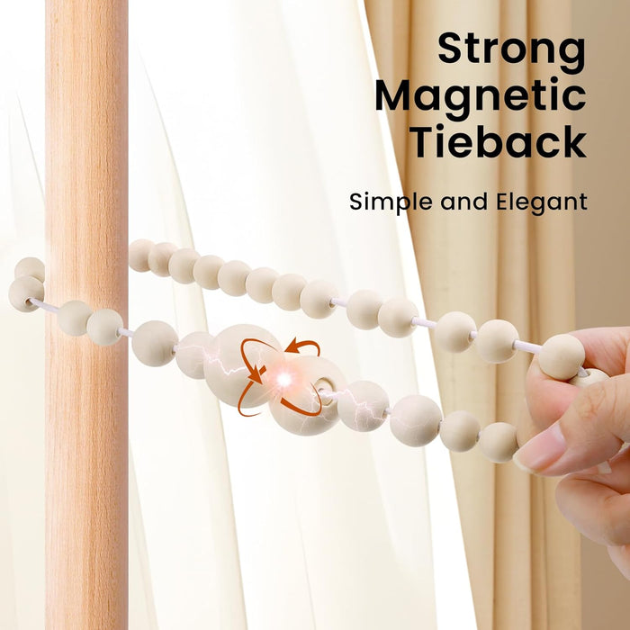 Magnetic Curtain Tiebacks, Curtain Tie Backs for Curtains 2 Pack, Wood Bead Curtain Tiebacks, Curtain Holders for Boho Bedroom Decor, Baby Nursery Decor, Farmhouse Decor