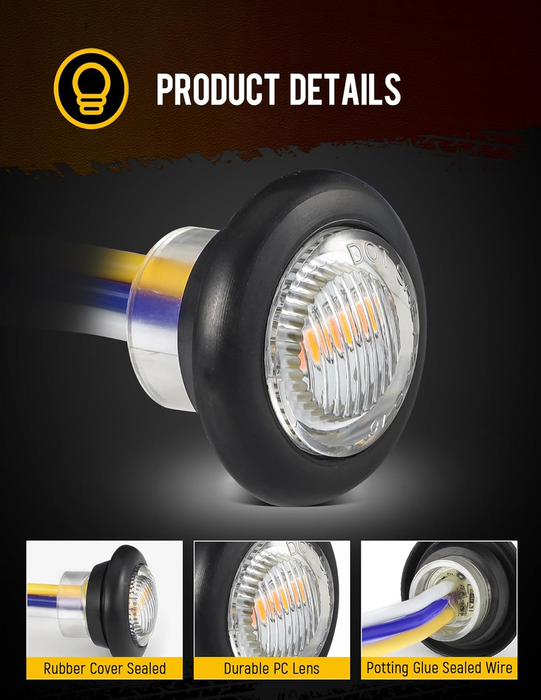 2Pcs Dual Color 3/4" round LED Marker Light Amber to White Auxiliary Light Side Marker Clearance Light Turn Signal Running Lights with Bullet Plug for Trailer Truck Pickup Camper RV