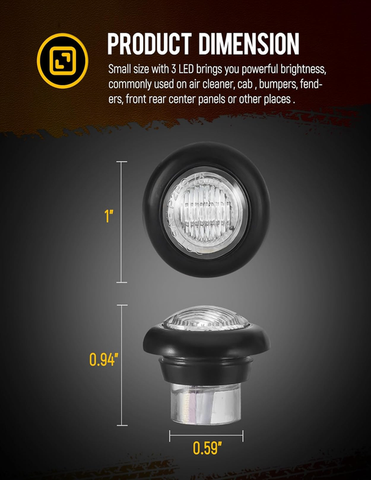 2Pcs Dual Color 3/4" round LED Marker Light Amber to White Auxiliary Light Side Marker Clearance Light Turn Signal Running Lights with Bullet Plug for Trailer Truck Pickup Camper RV