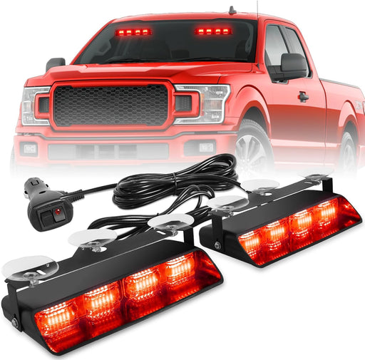 2002L Emergency Dash Strobe Lights: Amber White Safety Lights, Flashing Warning Hazard Windshield Visor Traffic Light Bars for Trucks, Construction Vehicles (2X8.5 Inch, 48LED)