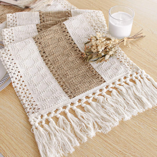 Boho Table Runner for Summer Home Decor with Tassels 72 Inches Long Farmhouse Rustic Table Runner Macrame Burlap Table Decoration for Living Room Bridal Shower(12X72 Inches)