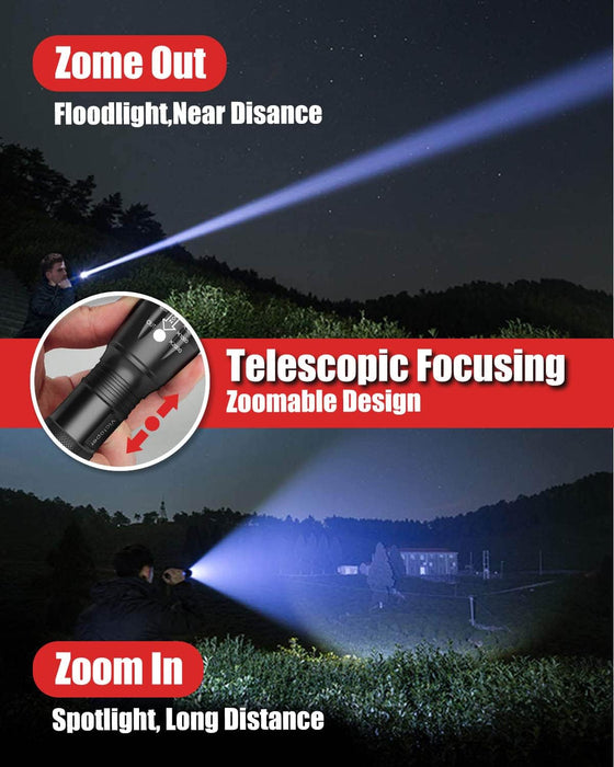 LED Flashlight 2 Pack, Bright Tactical Torch High Lumens with 5 Modes, Waterproof Zoomable Flash Light, Christmas Stocking Stuffers Gifts for Men, Hunting Camping Essentials Gear