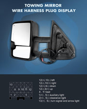 ECCPP tow mirrors for Chevy GMC 1500 2500 HD 3500 HD, heated, power-adjusted, with turn signal and black housing, driver and passenger side