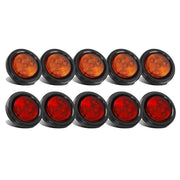 Partsam 10-pack round LED trailer marker lights, 2-inch amber and red sealed clearance lights with reflex lens for trucks and RVs.