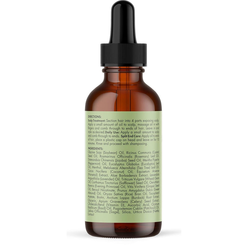 Mielle Organics Rosemary & Mint Hair Oil in 2 oz bottle, strengthening biotin formula for dry scalp, frizz, and damaged hair.