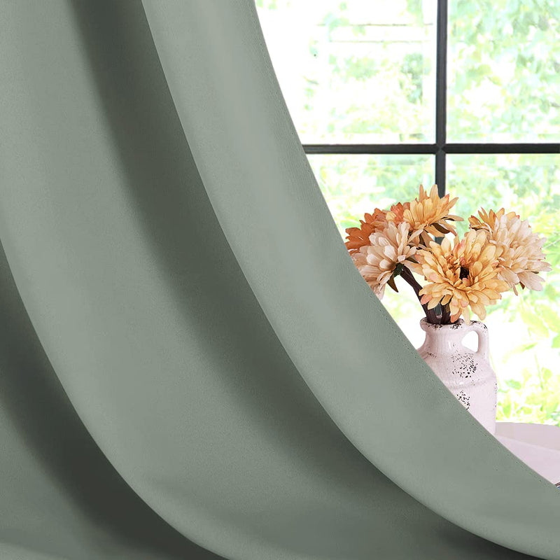 NICETOWN greyish green blackout curtain panels, thermal insulated room darkening drapes for bedroom or window, noise reducing.