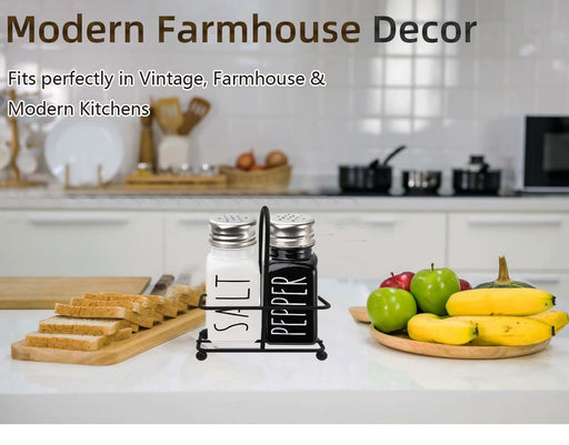Black & White Glass Salt And Pepper Shakers Set With Stainless Steel Lid,Farmhouse Decor for Kitchen,Kitchen Gadgets for Thanksgiving,Cute Salt Shaker With Mental Holder,No Rubbing Off(BLACK & WHITE) - Durrett Recovery