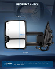 ECCPP tow mirrors for Chevy and GMC 1500, 2500 HD, 3500 HD; power-adjusted, heated, with turn signal, black housing, left and right side