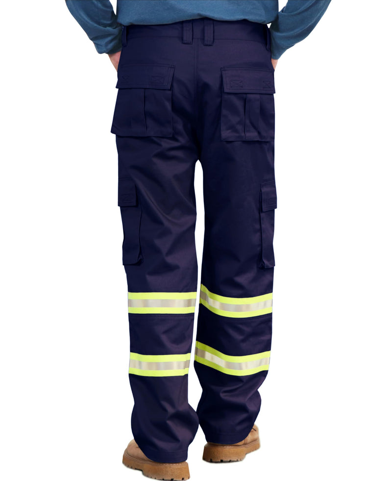 BOCOMAL FR Pants High Visibility Cargo Pockets Flame Resistant Hi-Vis Workwear Water & Oil Repellent Finish Navy