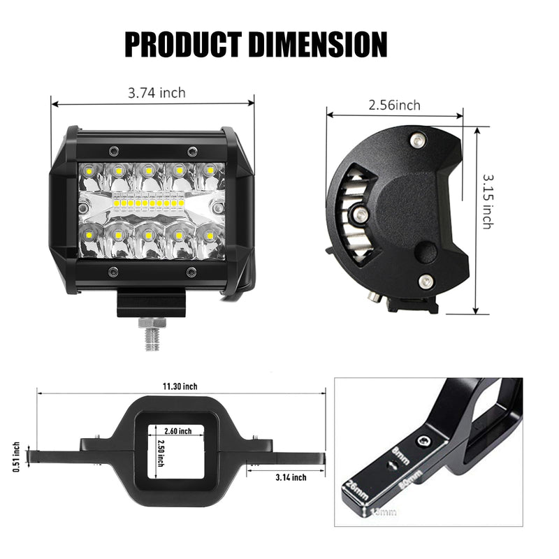 EBESTauto 4-inch LED work light pods with towing hitch mount brackets for trucks, trailers, SUVs, and off-road driving.