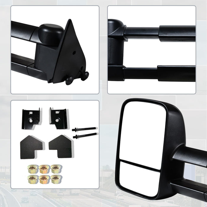 Pair Tow Mirrors Compatible with 1988-2000 Chevy GMC C/K 1500 2500 3500 Suburban Yukon Manual Telescoping Side View Mirror Set