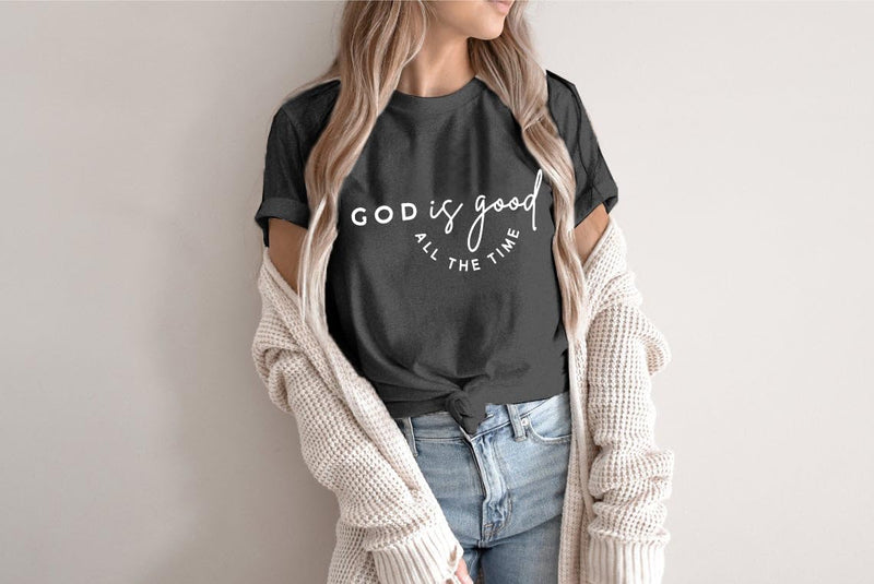 Christian Shirt for Women Jesus God is Good All The Time T-Shirt Grey