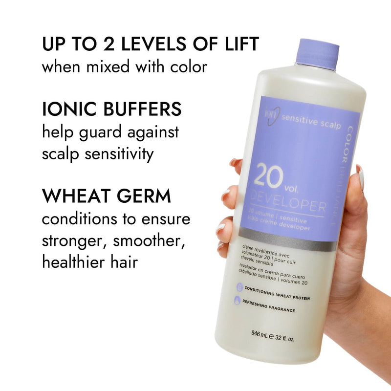 Ion Sensitive Scalp 20 Volume Creme Developer in a 32 oz bottle, suitable for professional hair coloring and lightening.