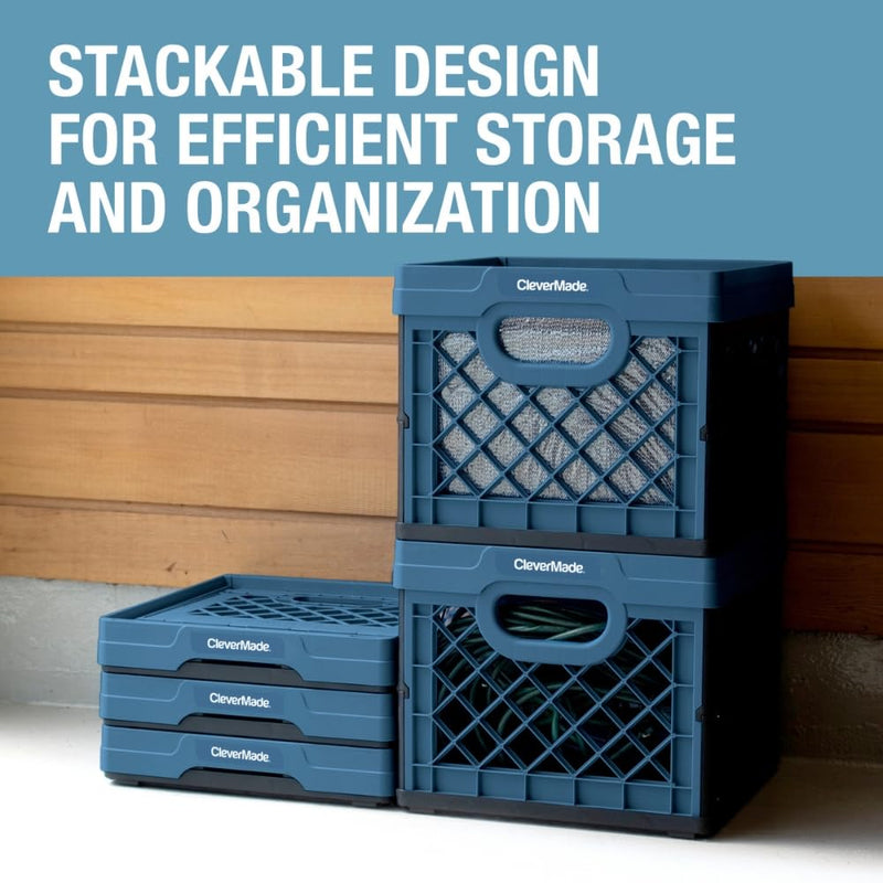 CleverMade Collapsible Milk Crate, Obsidian, 1PK - 25L (6 Gal) Stackable Storage Bins, Holds 50lbs Per Bin - Clevercrates are Heavy Duty, Plastic Collapsible Storage Crate for Multi Purposes