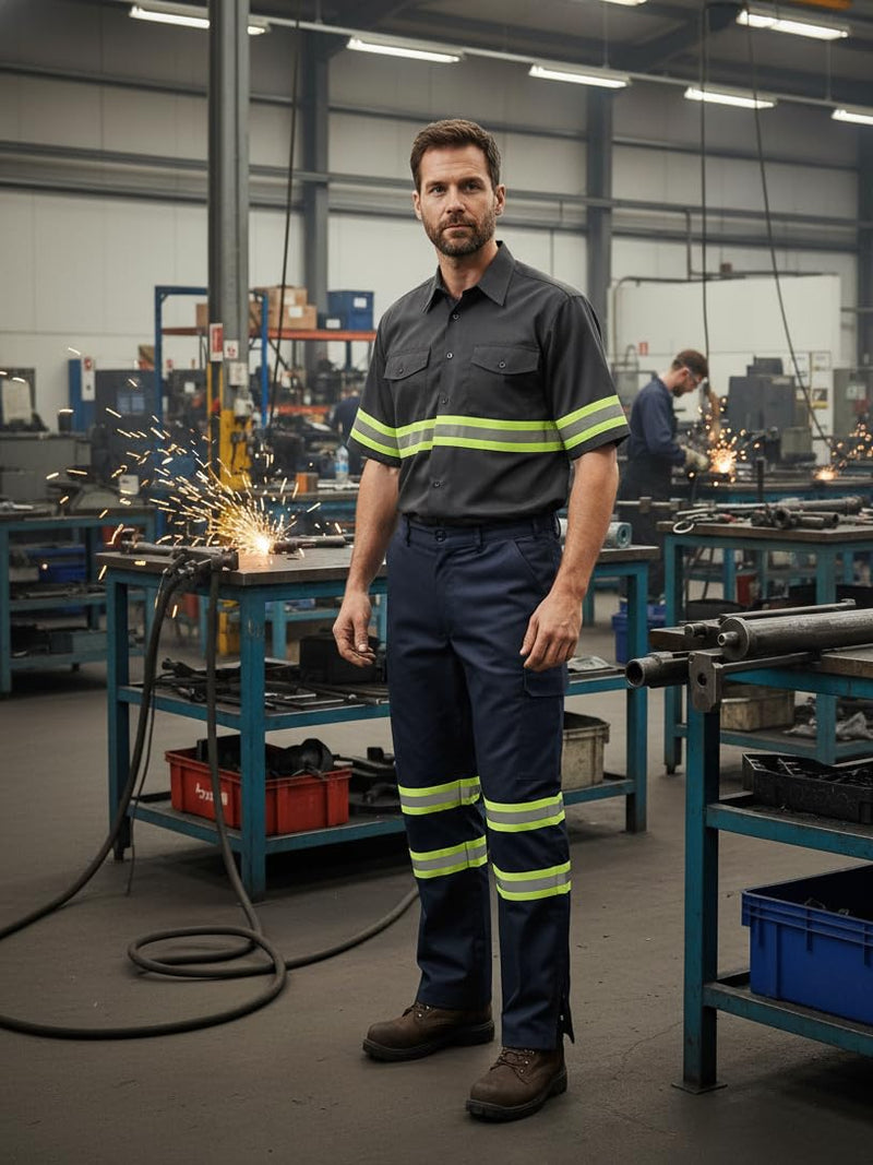 Premium High Visibility Hi Vis Reflective Safety Work Shirts - Short Sleeve (Small, Dark Grey)