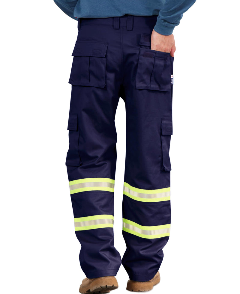 BOCOMAL FR Pants High Visibility Cargo Pockets Flame Resistant Hi-Vis Workwear Water & Oil Repellent Finish Navy