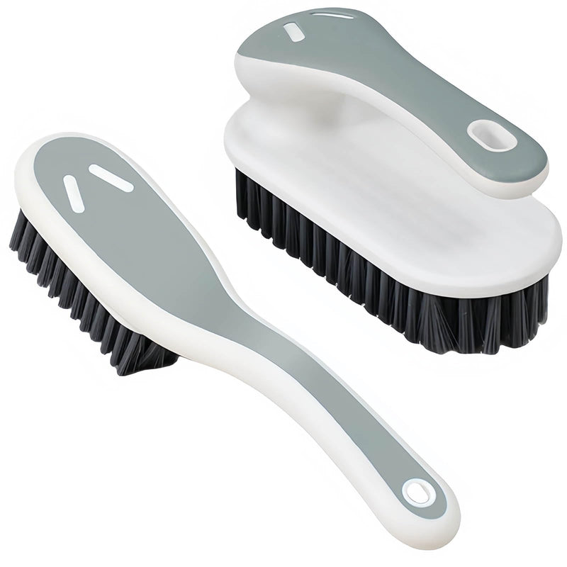 Two gray soft bristle Ganganmax cleaning brushes for fabric, carpet, clothes, bathroom, and sneaker stain removal, small household scrub brushes