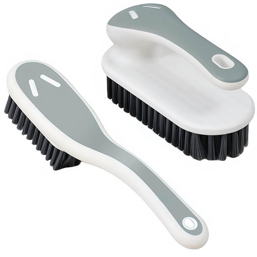 Two gray soft bristle Ganganmax cleaning brushes for fabric, carpet, clothes, bathroom, and sneaker stain removal, small household scrub brushes