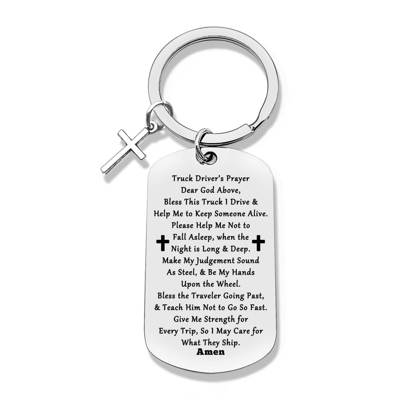 Jielahua Truck Driver's Prayer Keychain (Silver, Modern Style) - Trucker Gift for Dad, Husband, Boyfriend, Men - Drive Safe Keychain for Birthday, Christmas, Thanksgiving