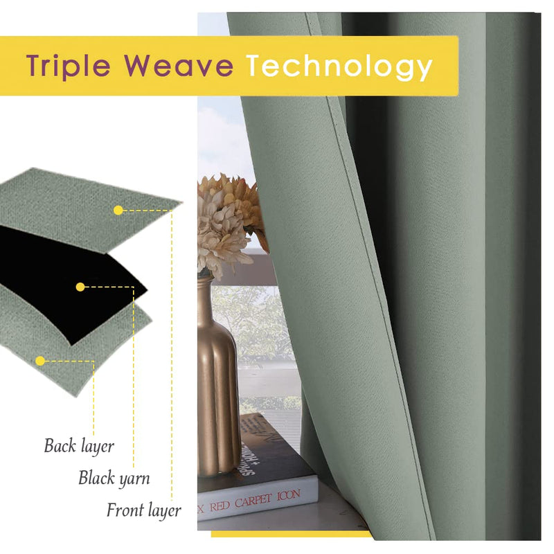 NICETOWN black blackout curtains in greyish green, thermal insulated room darkening drapes with 2 panels for windows or doors.