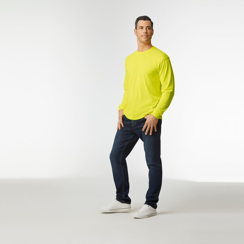 Gildan Unisex Adult Heavy Cotton Long Sleeve T-Shirt, Style G5400, 2-Pack, Safety Green, Medium US