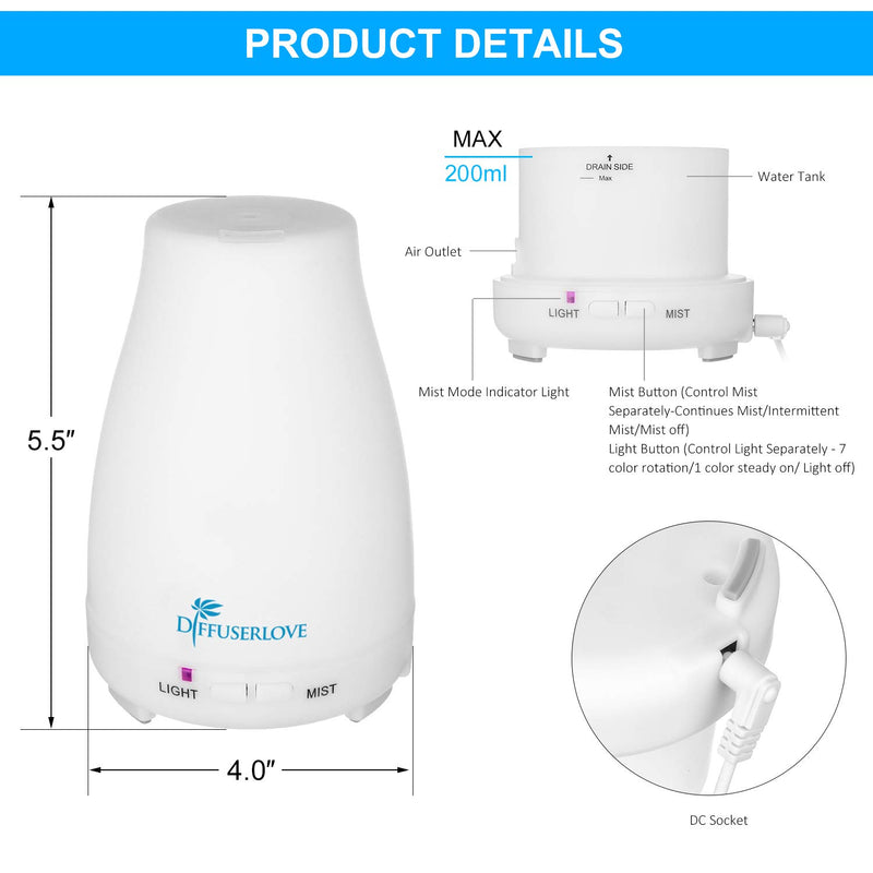 Diffuserlove Diffuser 2 Pack Essential Oil Diffuser 200ML Remote Control Ultrasonic Aromatherapy Diffuser Mist Humidifiers for Bedroom Office Yoga - Durrett Recovery