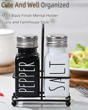 Black & White Glass Salt And Pepper Shakers Set With Stainless Steel Lid,Farmhouse Decor for Kitchen,Kitchen Gadgets for Thanksgiving,Cute Salt Shaker With Mental Holder,No Rubbing Off(BLACK & WHITE) - Durrett Recovery