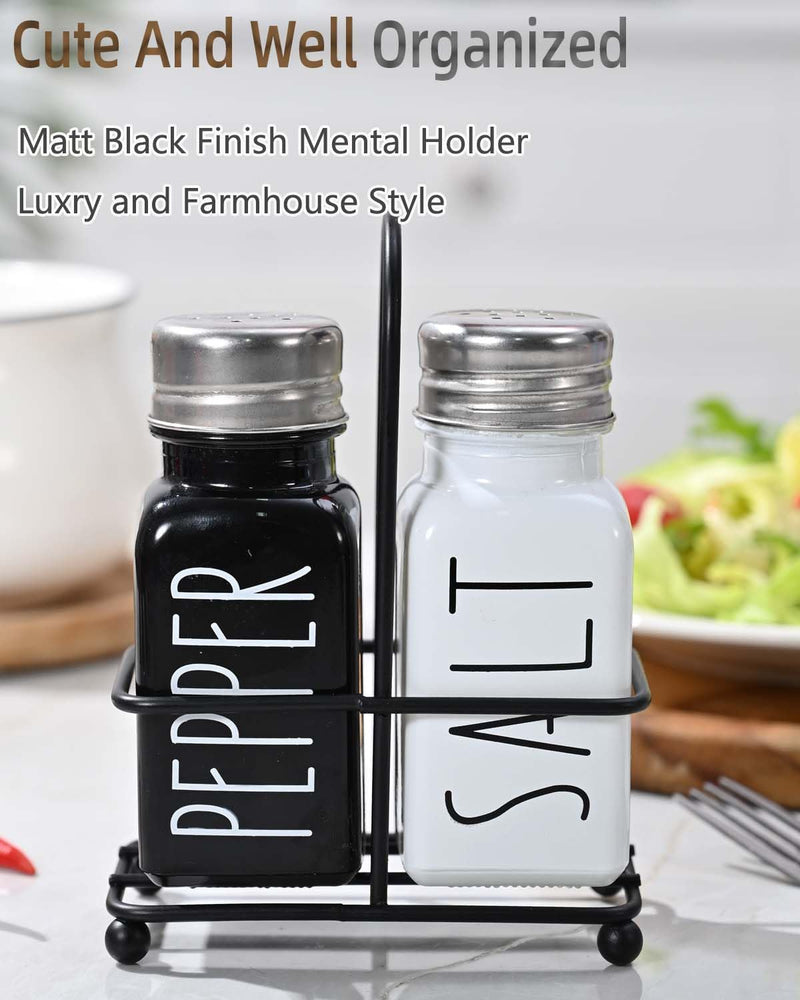 Black & White Glass Salt And Pepper Shakers Set With Stainless Steel Lid,Farmhouse Decor for Kitchen,Kitchen Gadgets for Thanksgiving,Cute Salt Shaker With Mental Holder,No Rubbing Off(BLACK & WHITE) - Durrett Recovery