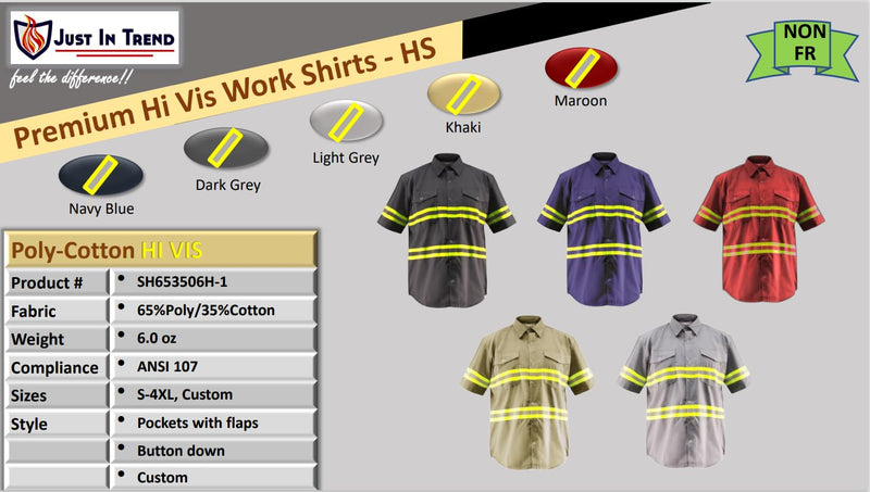 Premium High Visibility Hi Vis Reflective Safety Work Shirts - Short Sleeve (Small, Dark Grey)