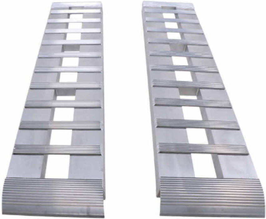 Heavy Duty Aluminum Loading Ramps - Set of 2, 8 Feet Long X 15 Inches Wide, 10000 Lbs Capacity, Hybrid Hook and Plate Ends, Serrated Cross Rungs for Maximum Traction