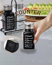 Black & White Glass Salt And Pepper Shakers Set With Stainless Steel Lid,Farmhouse Decor for Kitchen,Kitchen Gadgets for Thanksgiving,Cute Salt Shaker With Mental Holder,No Rubbing Off(BLACK & WHITE) - Durrett Recovery