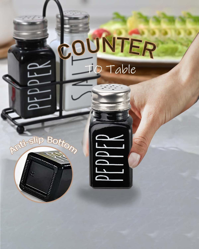 Black & White Glass Salt And Pepper Shakers Set With Stainless Steel Lid,Farmhouse Decor for Kitchen,Kitchen Gadgets for Thanksgiving,Cute Salt Shaker With Mental Holder,No Rubbing Off(BLACK & WHITE) - Durrett Recovery