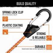 HORUSDY 28-piece bungee cords with hooks, includes 10, 18, 24, 36, and 48-inch sizes, versatile rubber cord assortment.