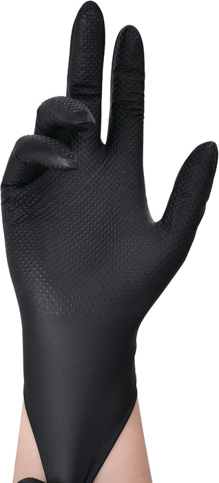 Thor Grip Heavy Duty Black Industrial Nitrile Gloves with Raised Diamond Texture, 8-Mil, Latex Free