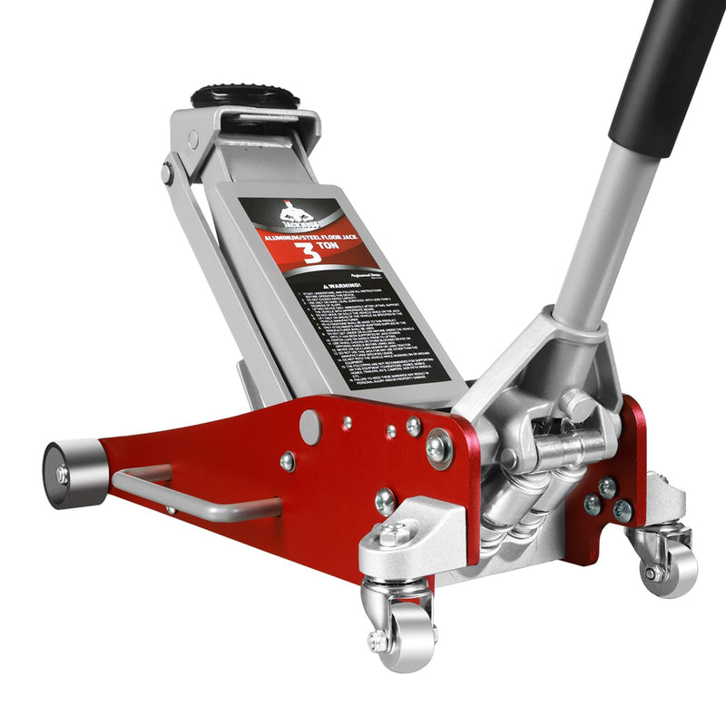 Jack Boss 3 Ton Low Profile, Aluminum and Steel Racing Floor Jack with Dual Pistons Quick Lift Pump for Sport Utility Vehicle, Lifting Range 3-15/16" min to 18-5/16" max, Net Weight 58.5 lb, Red