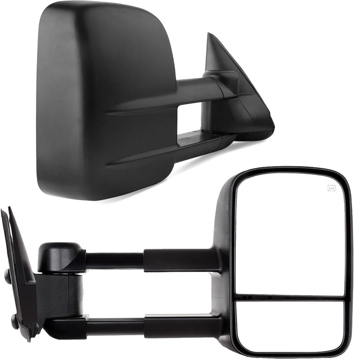 Towing Mirrors Compatible with 2014-2018 Chevy Silverado GMC Sierra 1500, 2015-2018 Silverado Sierra 2500 HD 3500 HD, Power Control Heated Manually Folding Telescoping Side Mirror Black