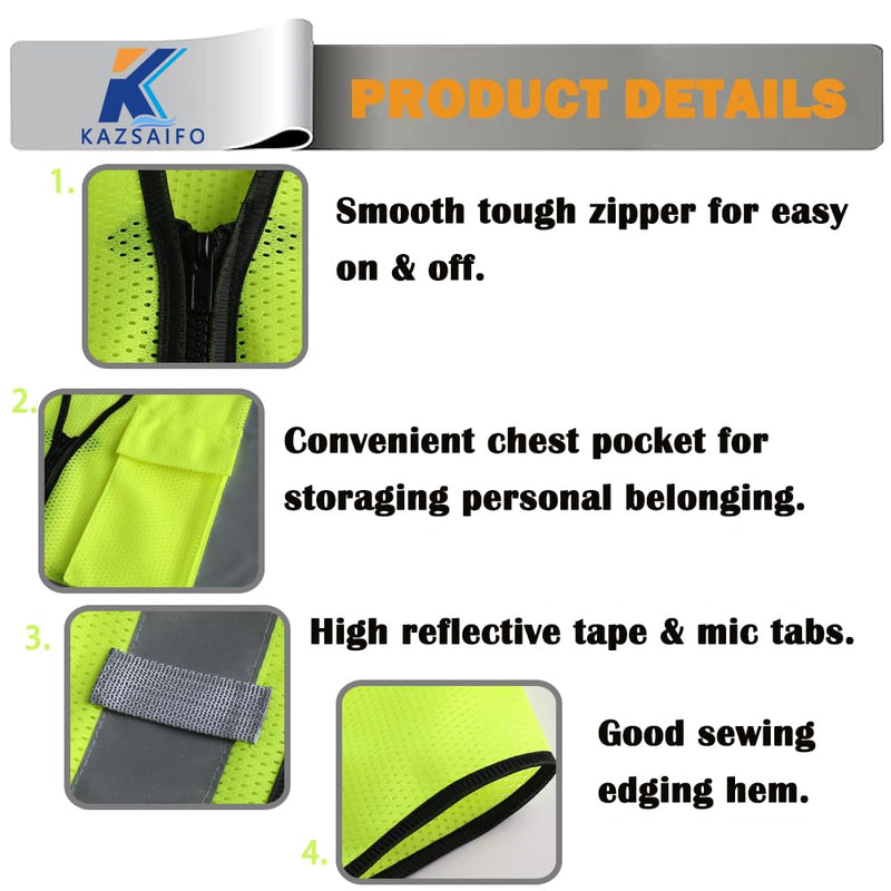 Kazsaifo Hi Vis Reflective Safety Vest for Men Women with Chest Pocket Mesh High Visibility Class 2 Construction Vest,Meets ANSI/ISEA Standard(KZ179-Yellow-L)
