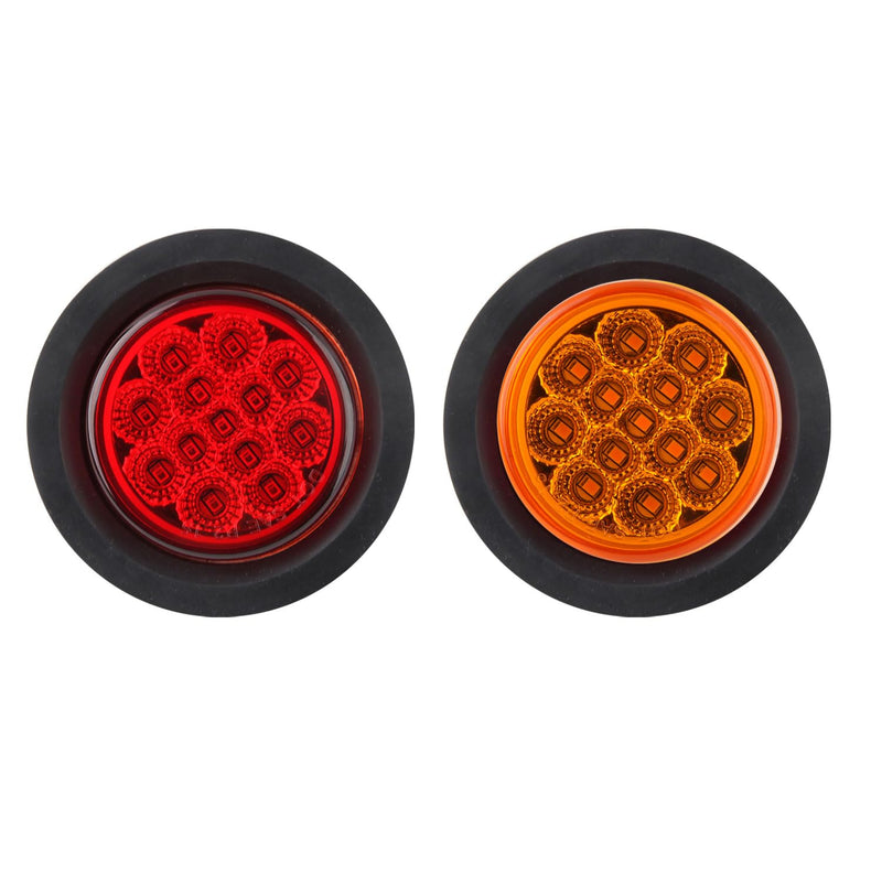 Partswcgg 2.5-inch round LED marker lights with 13 LEDs, amber and red reflectors, waterproof trailer clearance lights.