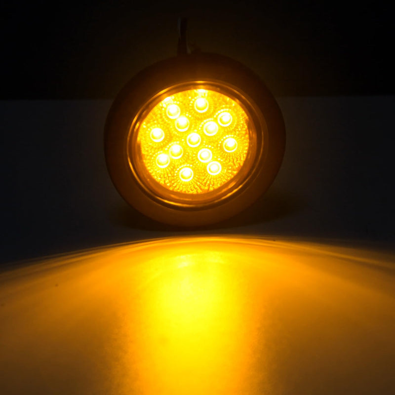 Konrali 16-pack round LED marker lights with amber LEDs, reflectors, sealed grommet mounts, and 2 prong wire pigtails for trucks and RVs.