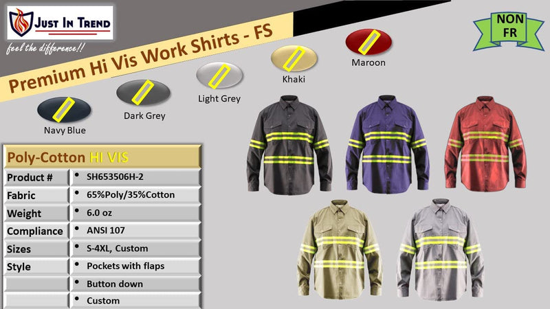 Premium High Visibility Hi Vis Reflective Safety Work Shirts - Long Sleeve (Small, Dark Grey)