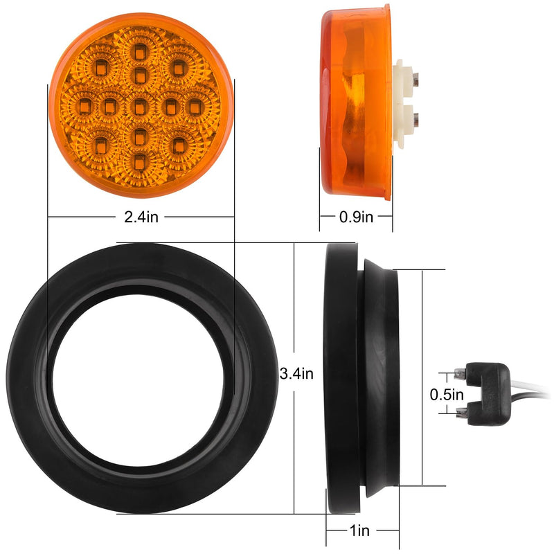 Konrali 16-piece amber round LED marker lights with reflectors, 2.5-inch size, sealed flush mount for trucks and RVs.