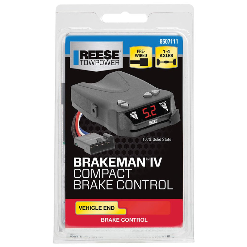 REESE Towpower 8507111 Brakeman IV Time-Delay Brake Controller for Trailers with 1-4 Axles, Compatible with Ford, GM, Chevy, Dodge, RAM, Toyota, Jeep. Wiring Harness Sold Separately.