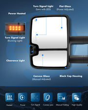 ECCPP tow mirrors for Chevy and GMC 1500, 2500 HD, 3500 HD with black housing, heated, power-adjusted, and turn signal lights.