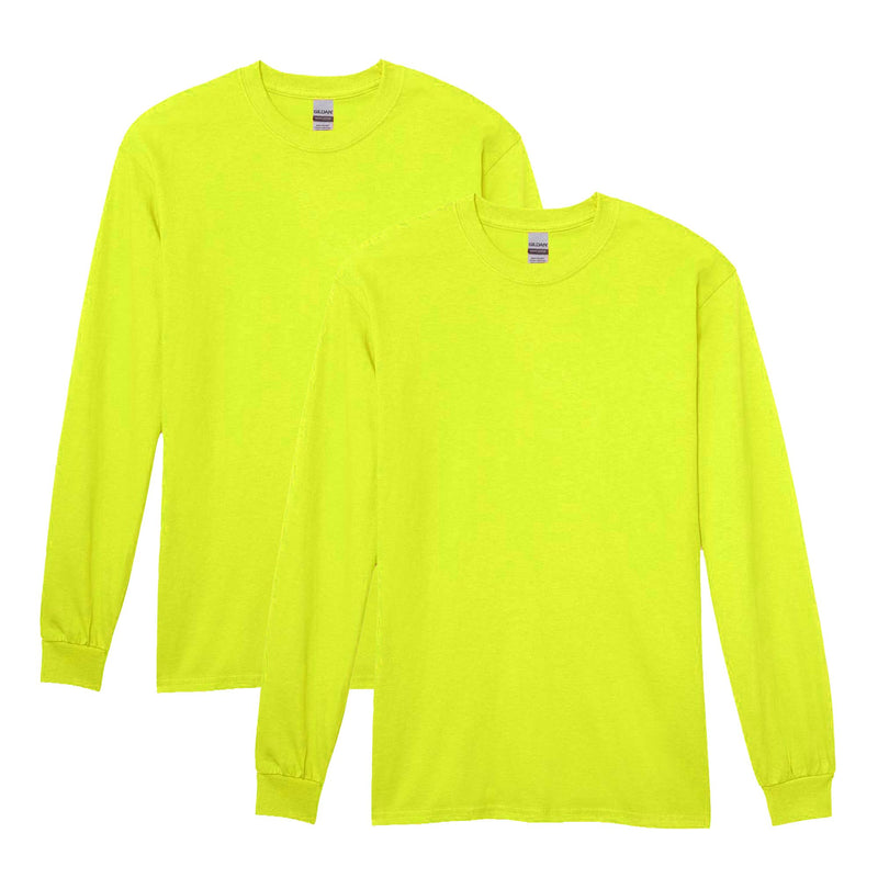 Gildan Unisex Adult Heavy Cotton Long Sleeve T-Shirt, Style G5400, 2-Pack, Safety Green, Medium US
